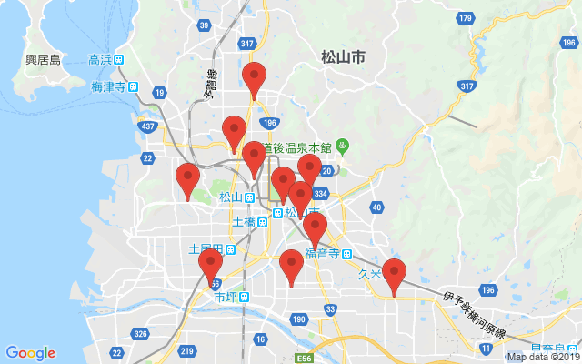 松山の保険相談窓口のマップ